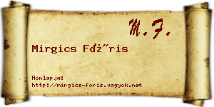 Mirgics Fóris névjegykártya